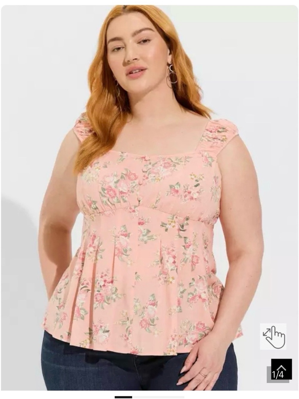 torrid Peach Floral Sleeveless Smocked-Back Camisole